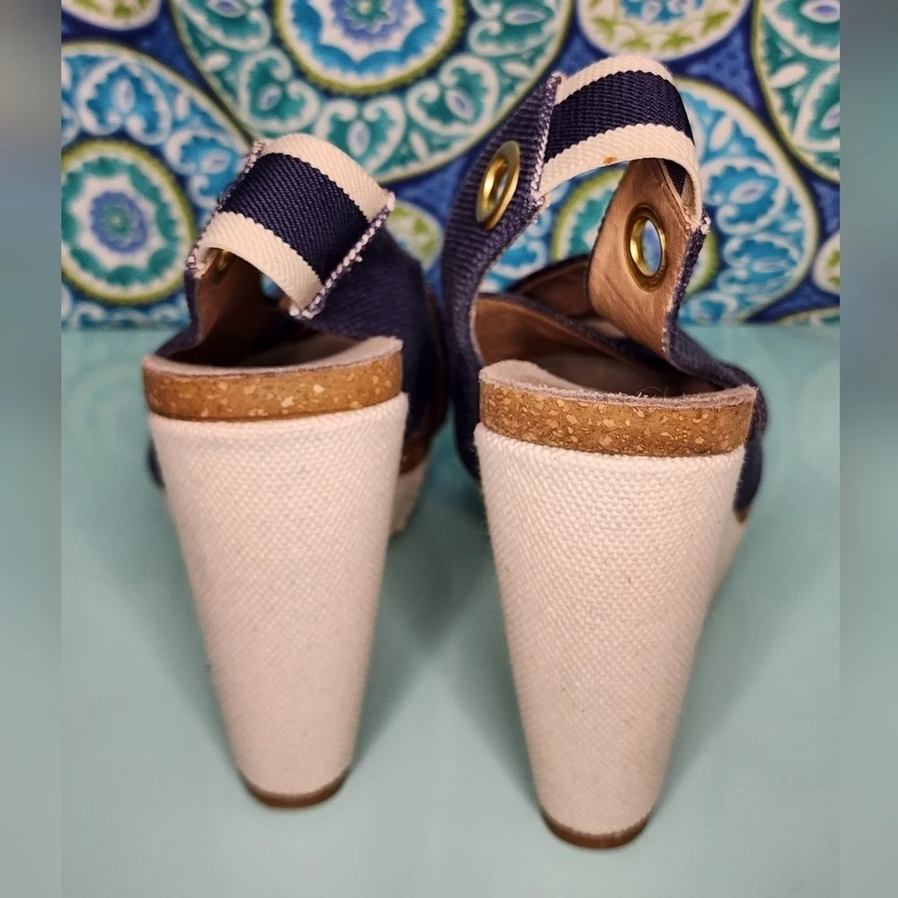 Splendid Denim Canvas Crisscross Platform Wedge Sandals Slingback 10